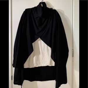 Black scoop neck shirt.